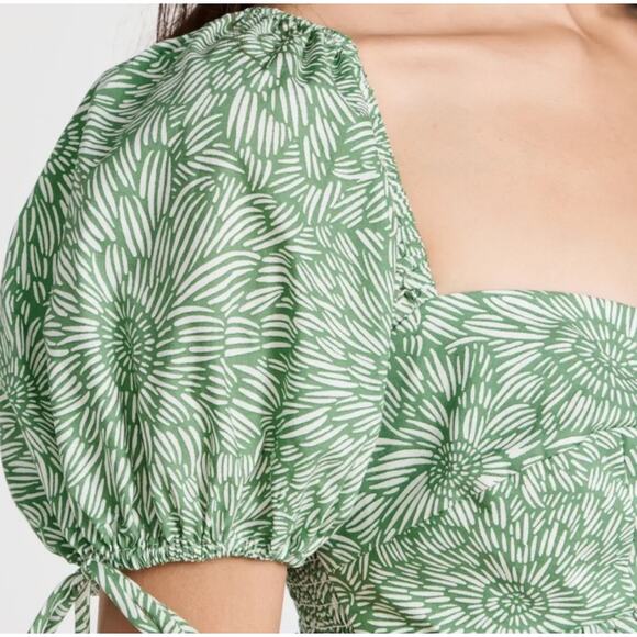 Amanda Uprichard Revolve Puff Sleeve Floral Green Sicily Midi Dress Size XS - Picture 10 of 16